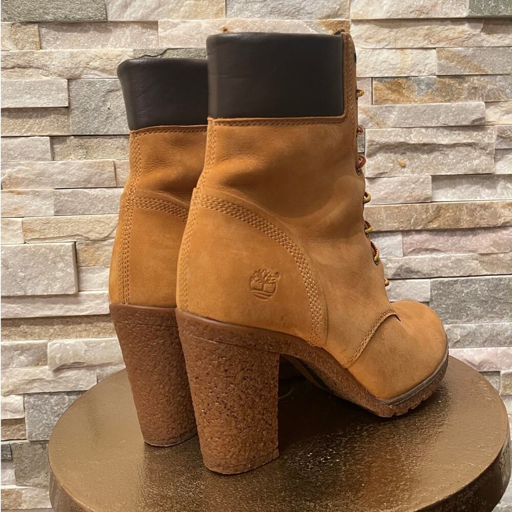 Timberland Lace-Up Heeled Boots | Wheat Nubuck, Stacked Heel, 7 - Picture 8 of 10